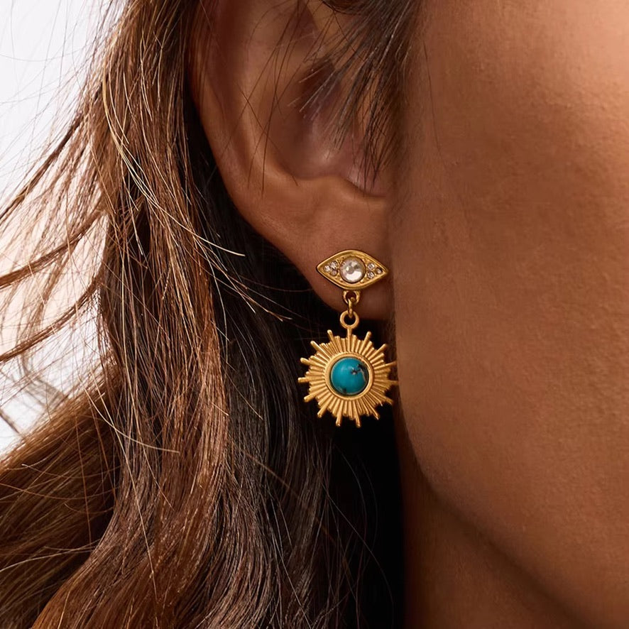 Eye Drop Earrings – gold earrings with cubic zirconia stones