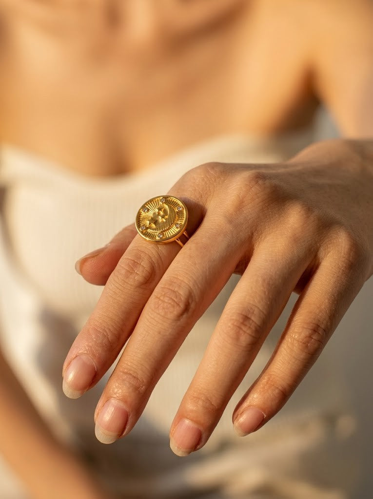 Moon & Star Coin Ring