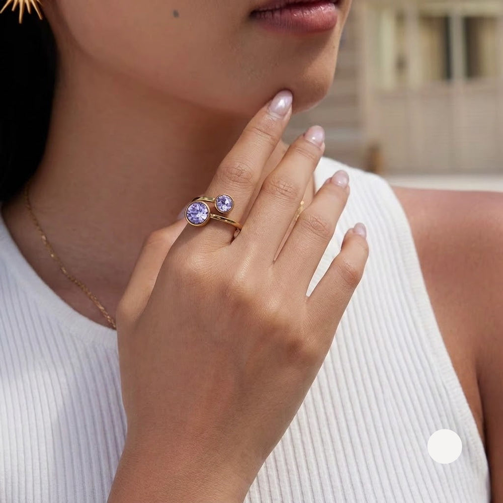 Lavender Glow Ring – adjustable gold ring