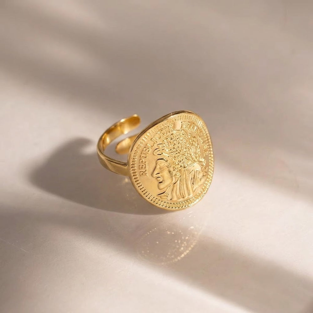Vintage French Coin Signet Ring – adjustable gold ring