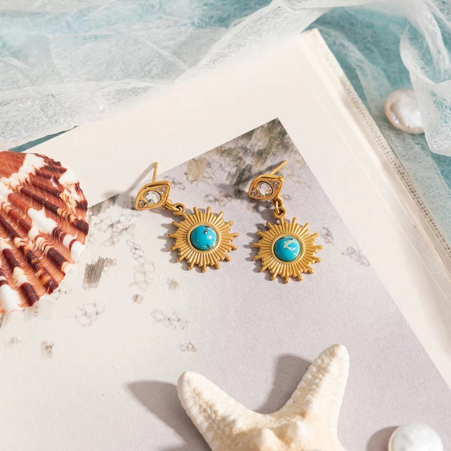 Eye Drop Earrings – gold earrings with cubic zirconia stones