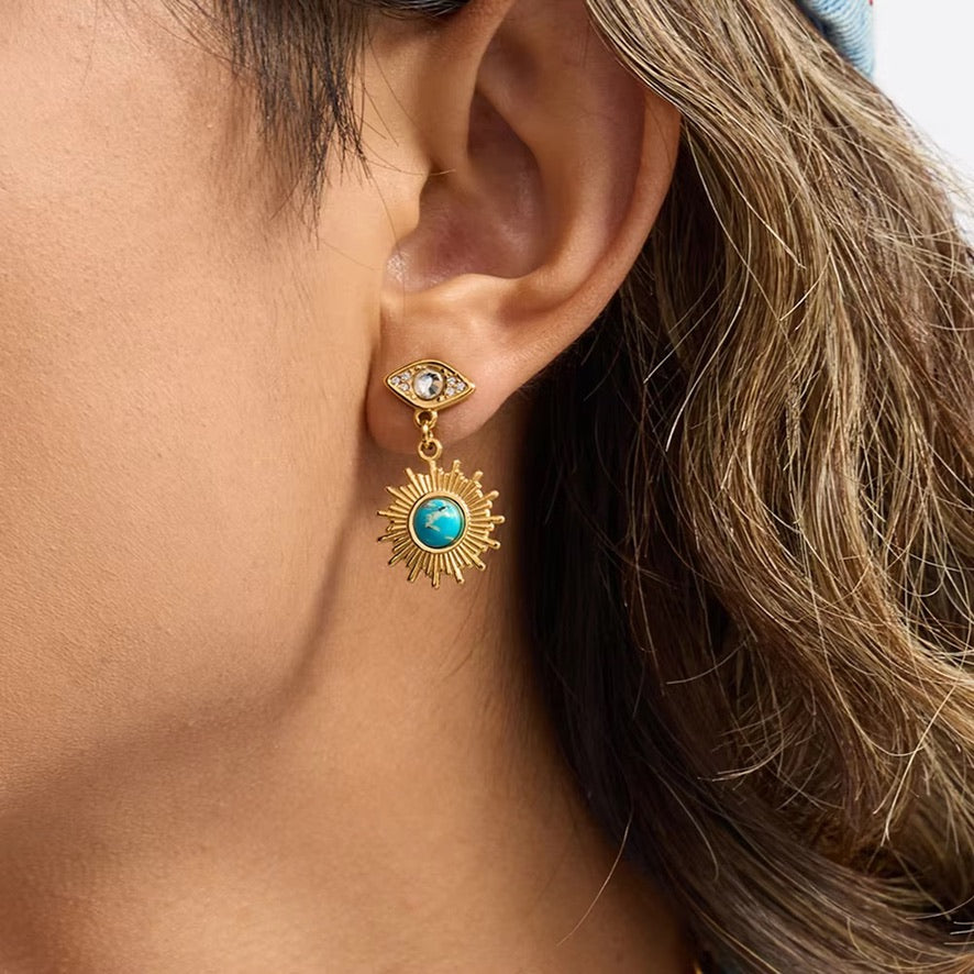 Eye Drop Earrings – gold earrings with cubic zirconia stones