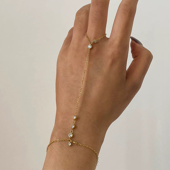 Lumiara Hand Chain Bracelet – gold hand chain with cubic zirconia stones