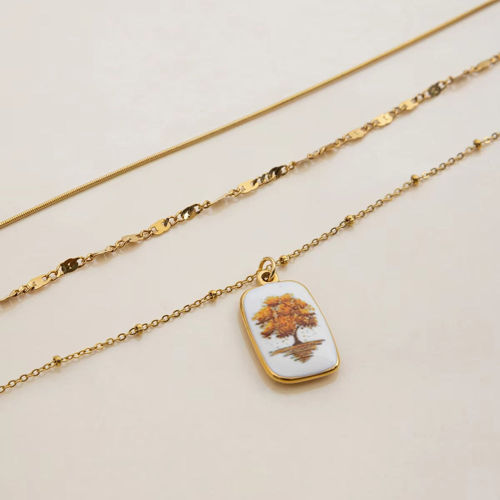 Tree of Life Layered Set – gold layered necklace set