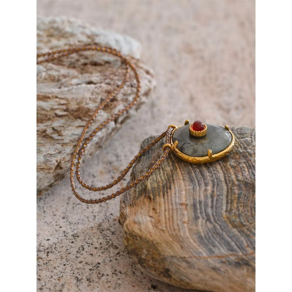 Ocean Relic Necklace – gold pendant necklace with natural stone and red accent