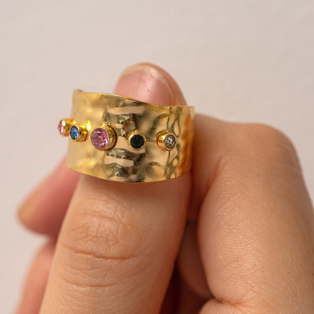 Cosmic Pop Ring – adjustable gold ring with cubic zirconia stones
