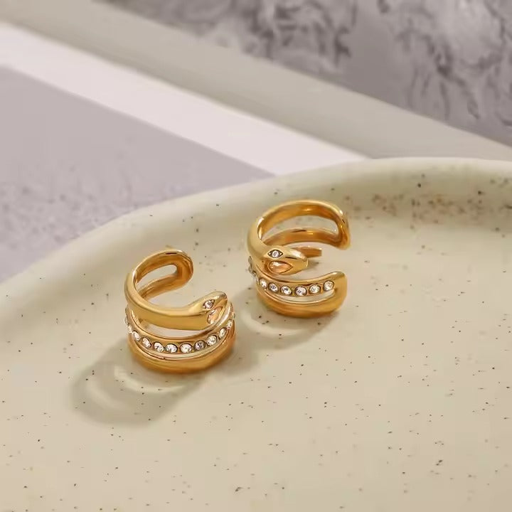 Serpent Spark Ear Cuffs – gold snake ear cuffs with cubic zirconia, no piercing