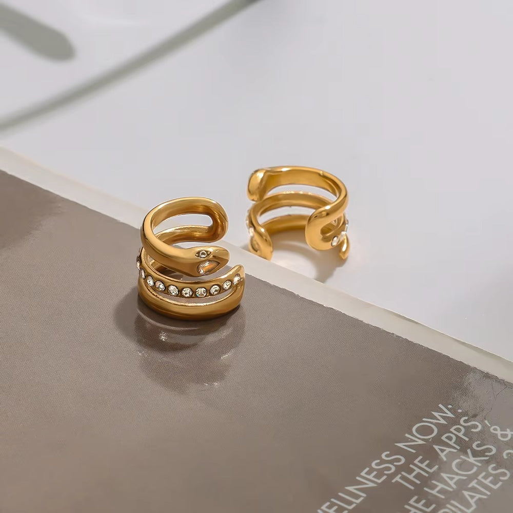 Serpent Spark Ear Cuffs – gold snake ear cuffs with cubic zirconia, no piercing
