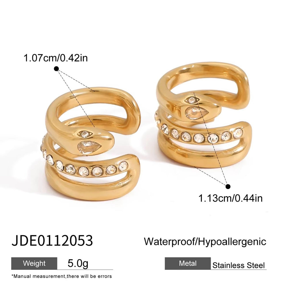 Serpent Spark Ear Cuffs – gold snake ear cuffs with cubic zirconia, no piercing