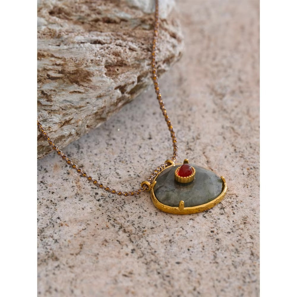 Ocean Relic Necklace – gold pendant necklace with natural stone and red accent