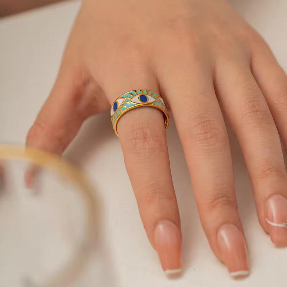 Evil eye Ring – adjustable gold ring with enamel detail