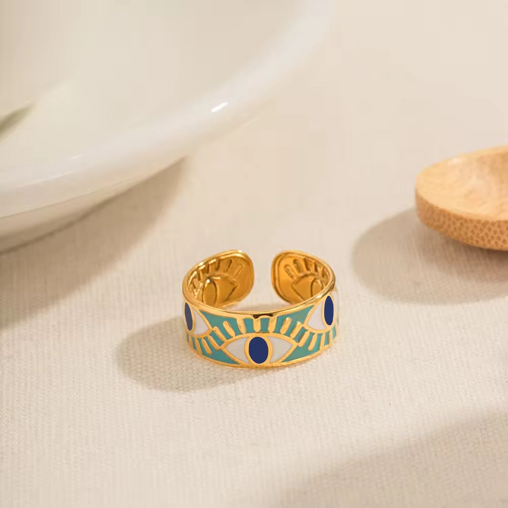 Evil eye Ring – adjustable gold ring with enamel detail
