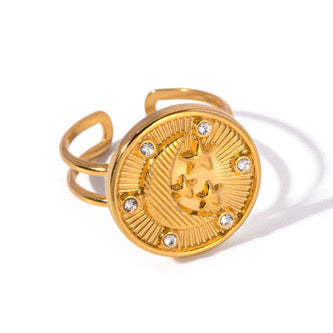 Moon & Star Coin Ring – adjustable gold ring