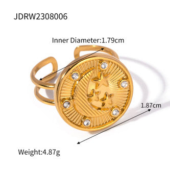 Moon & Star Coin Ring – adjustable gold ring