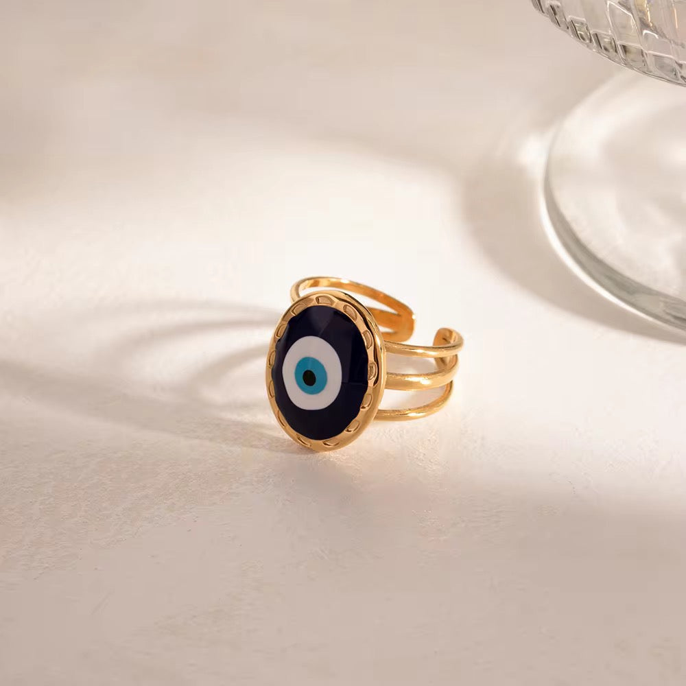 Evil Eye Statement Ring – adjustable gold evil eye ring with enamel
