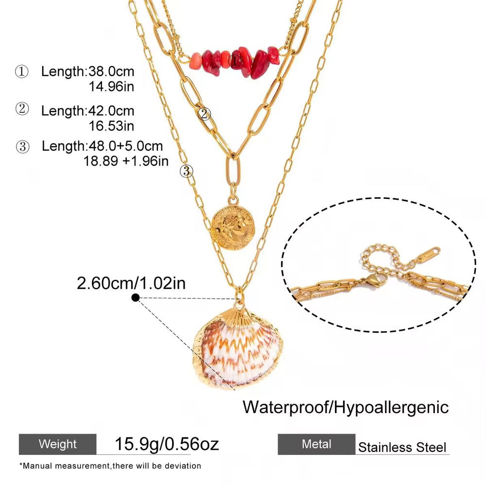 Crimson Coastal Layered Set – gold layered necklace set