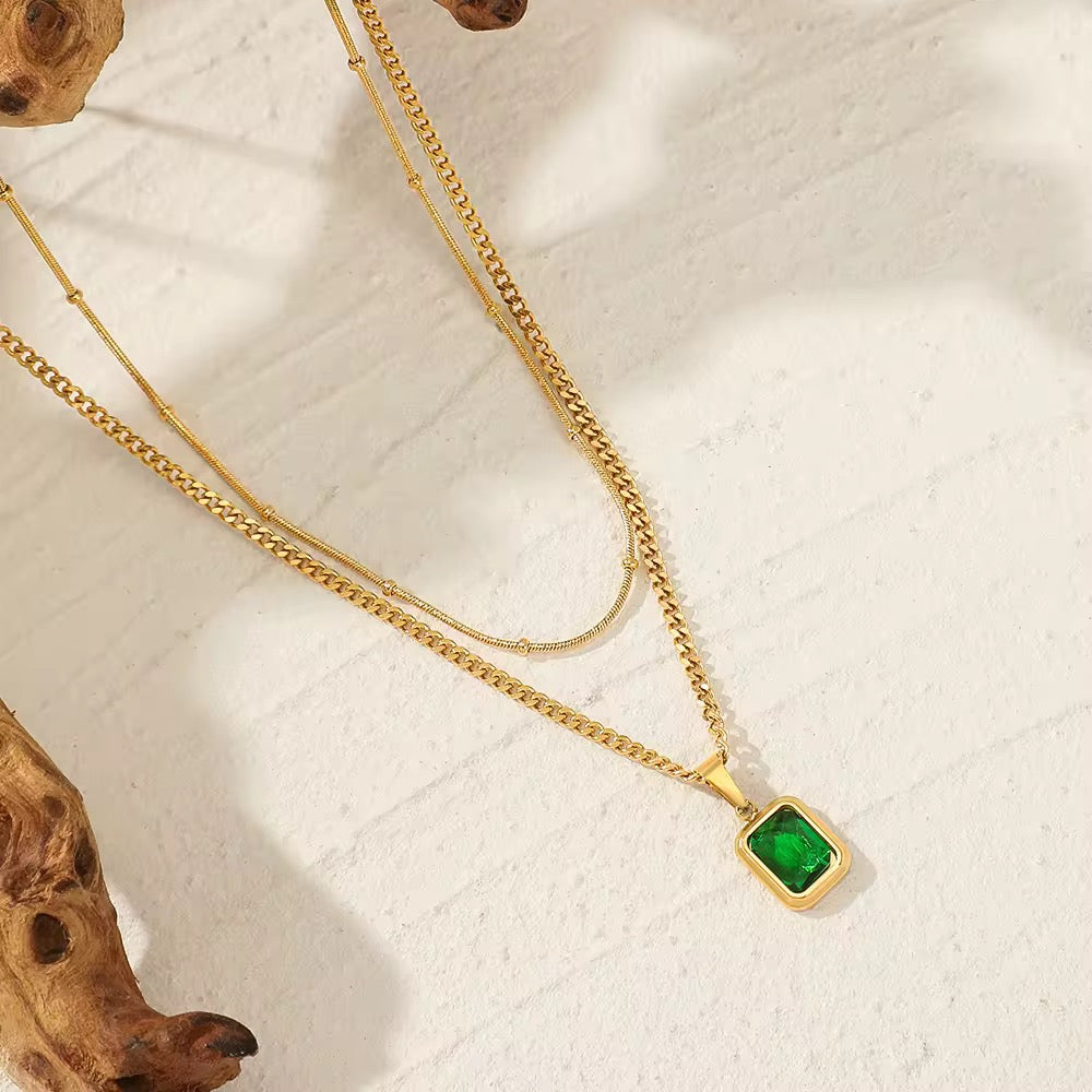 Emerald Layered Necklace – gold necklace