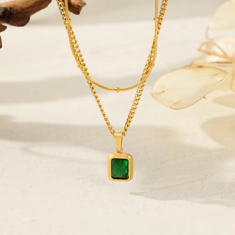 Emerald Layered Necklace – gold necklace