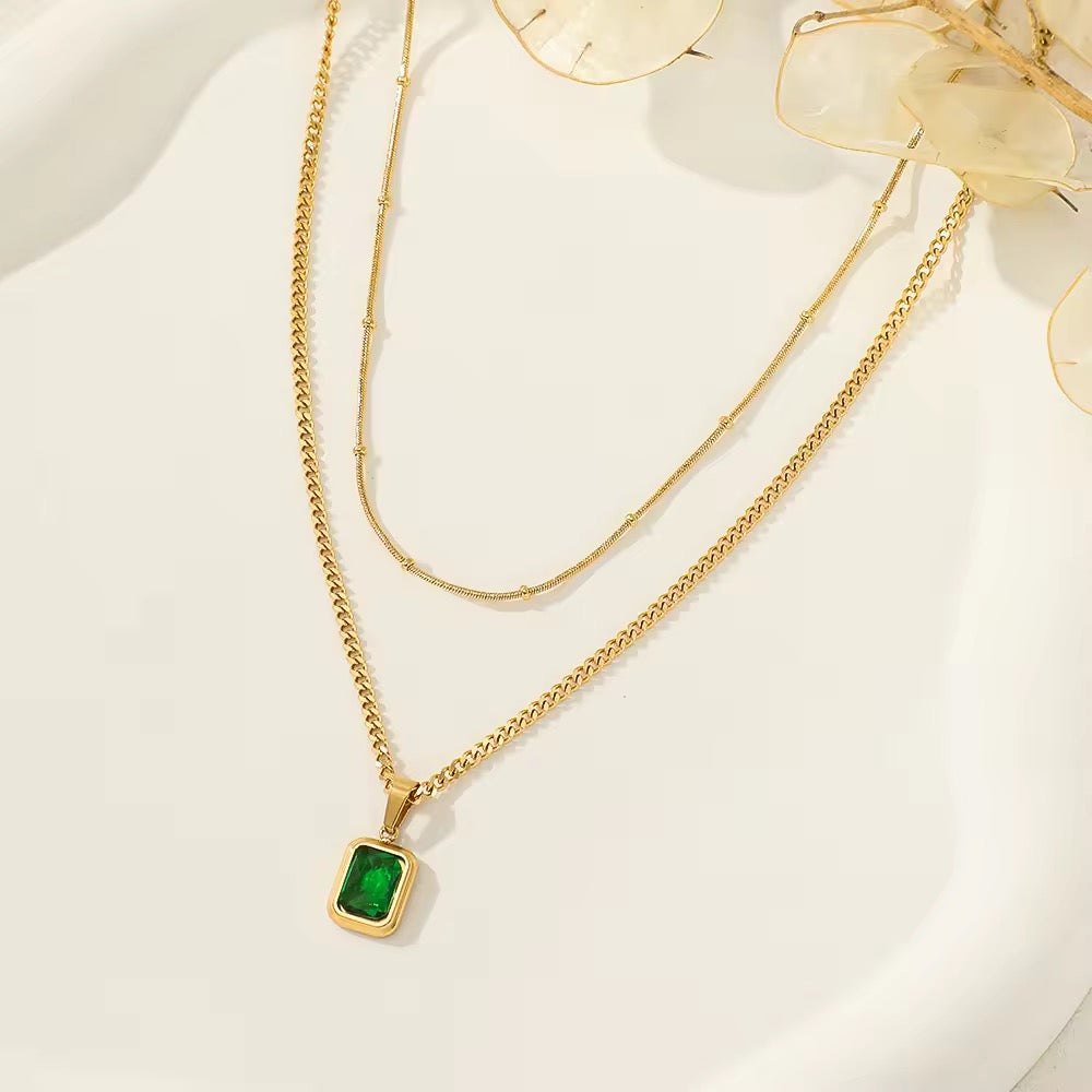Emerald Layered Necklace – gold necklace