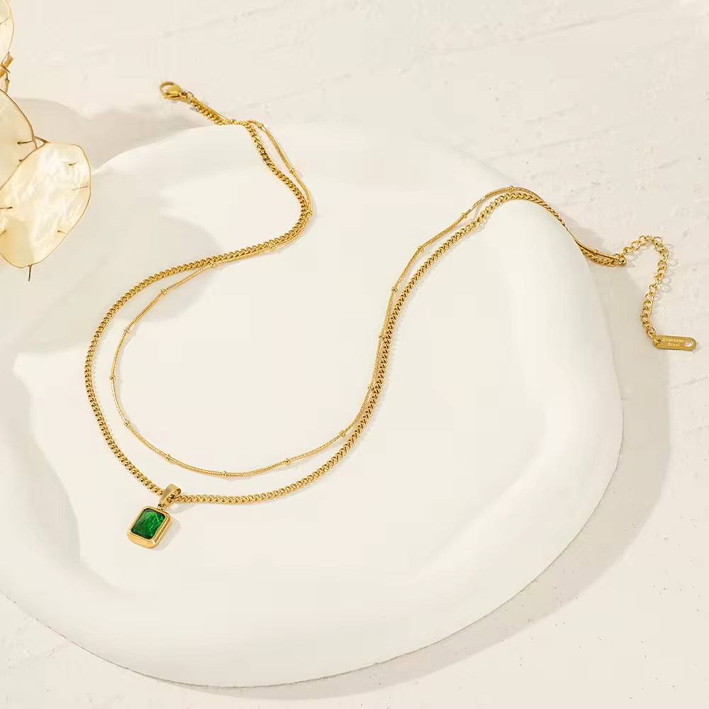 Emerald Layered Necklace – gold necklace