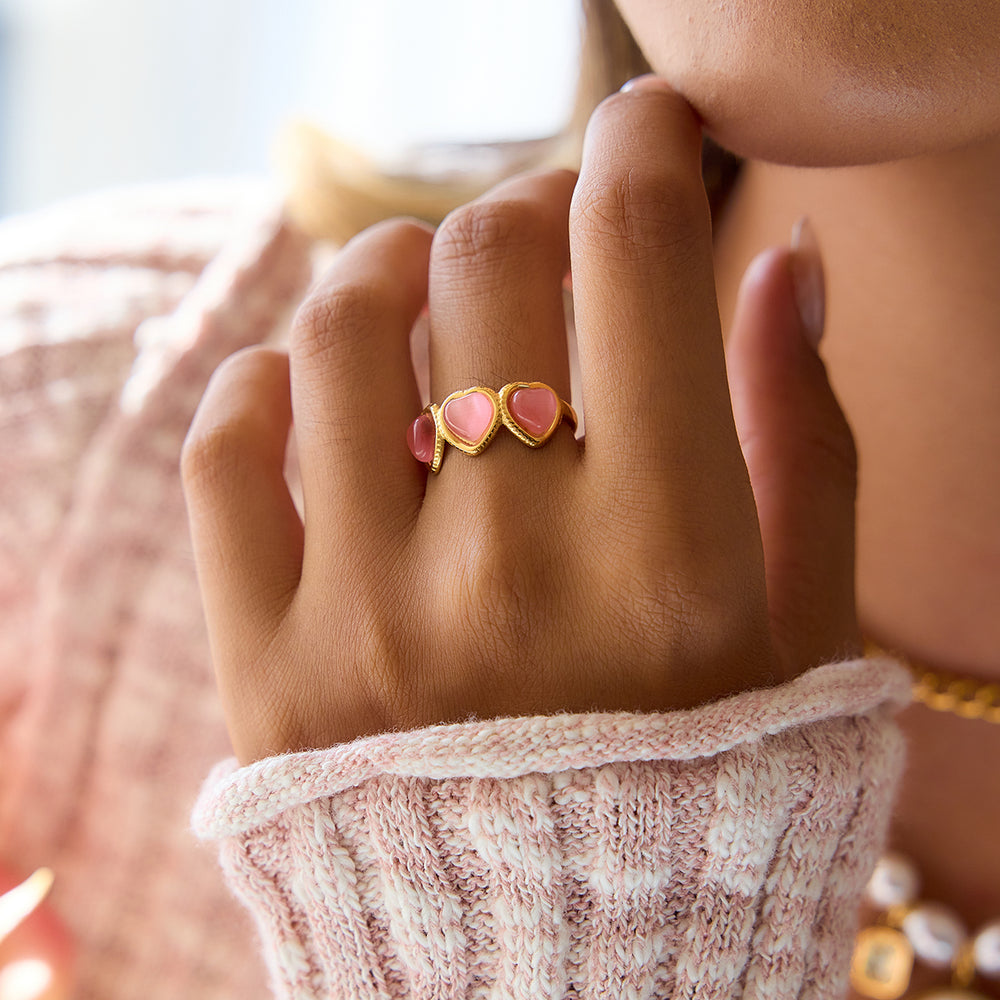 Blushing Heart Ring – adjustable gold ring