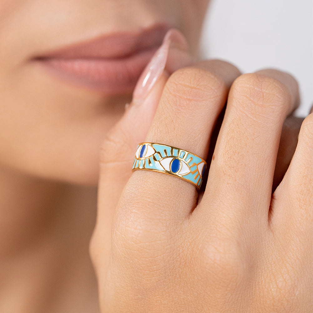 Evil eye Ring – adjustable gold ring with enamel detail