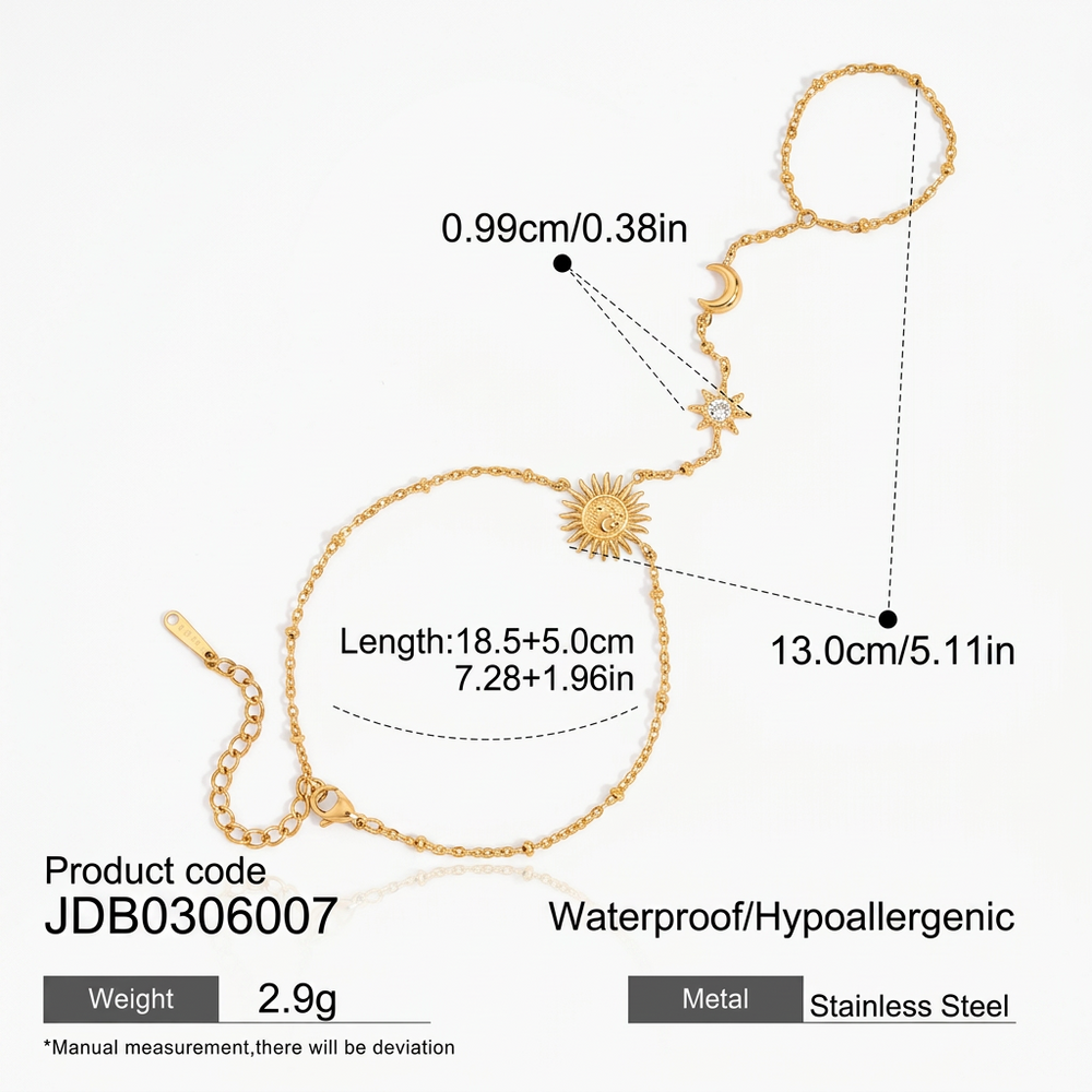 Celestial Chain Bracelet – gold hand chain with sun, moon and star charms