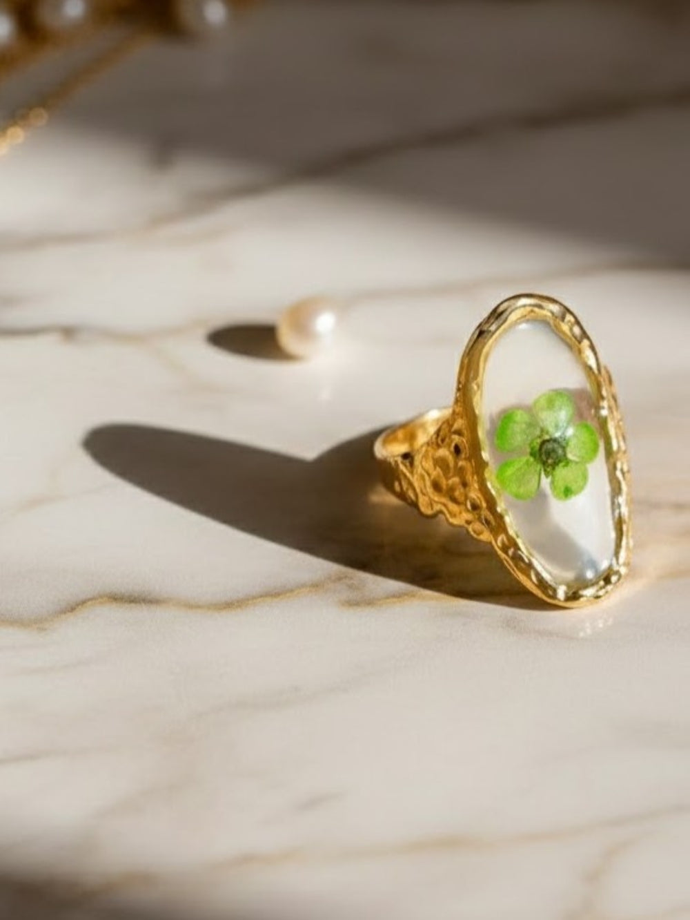 Wild Bloom Club – Pick Your Mood Ring – adjustable gold ring with real dried flowers in resin