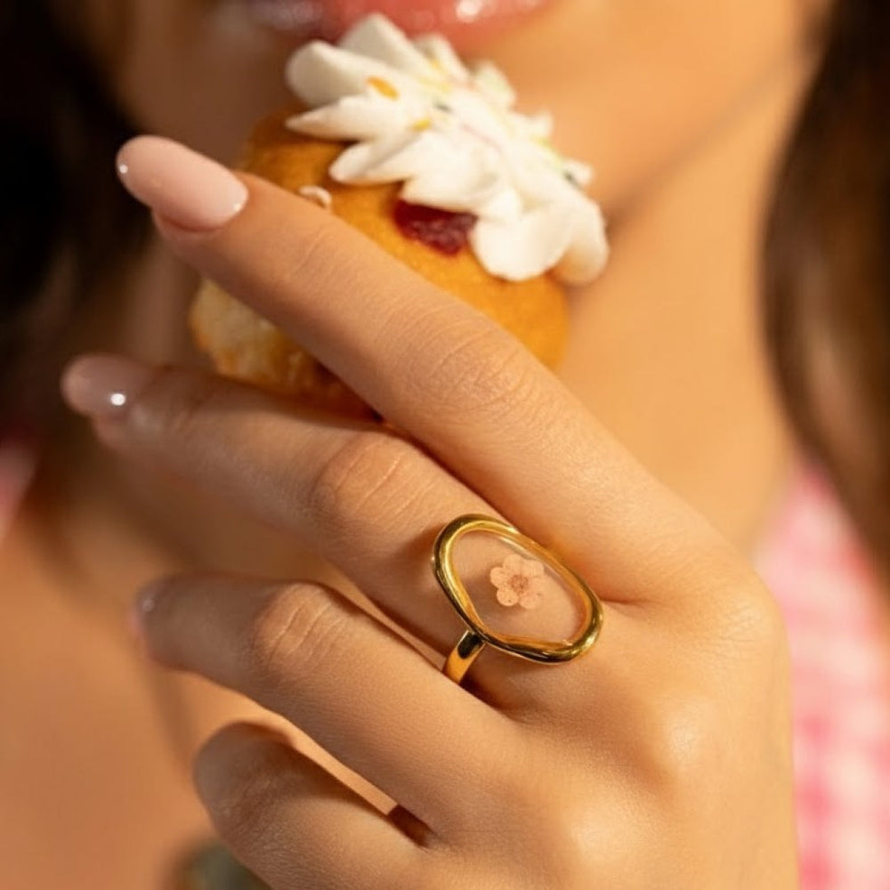 Wild Bloom Club – Pick Your Mood Ring – adjustable gold ring with real dried flowers in resin