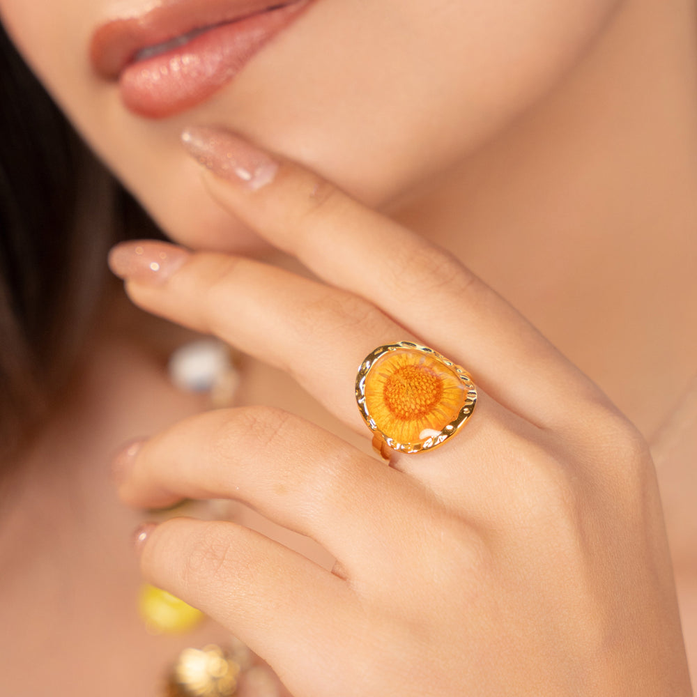 Wild Bloom Club – Pick Your Mood Ring – adjustable gold ring with real dried flowers in resin