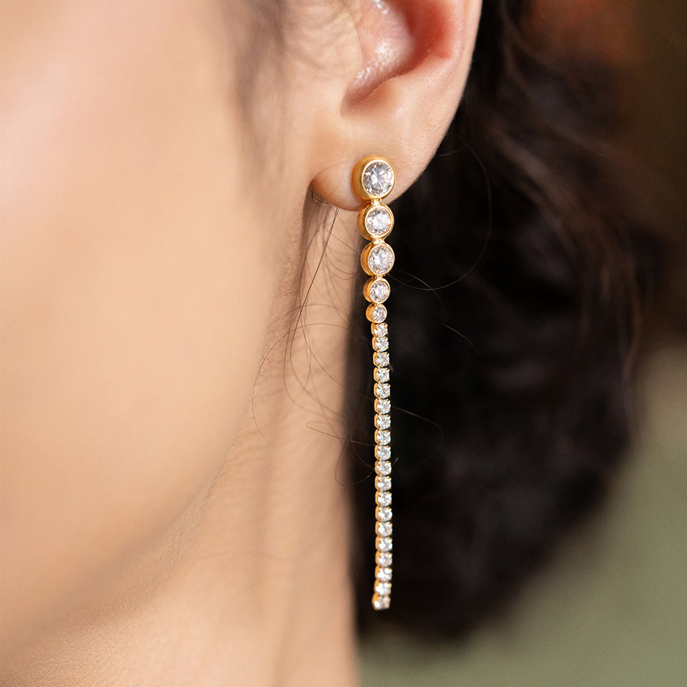 Sparkle Line Danglers – gold earrings with cubic zirconia stones