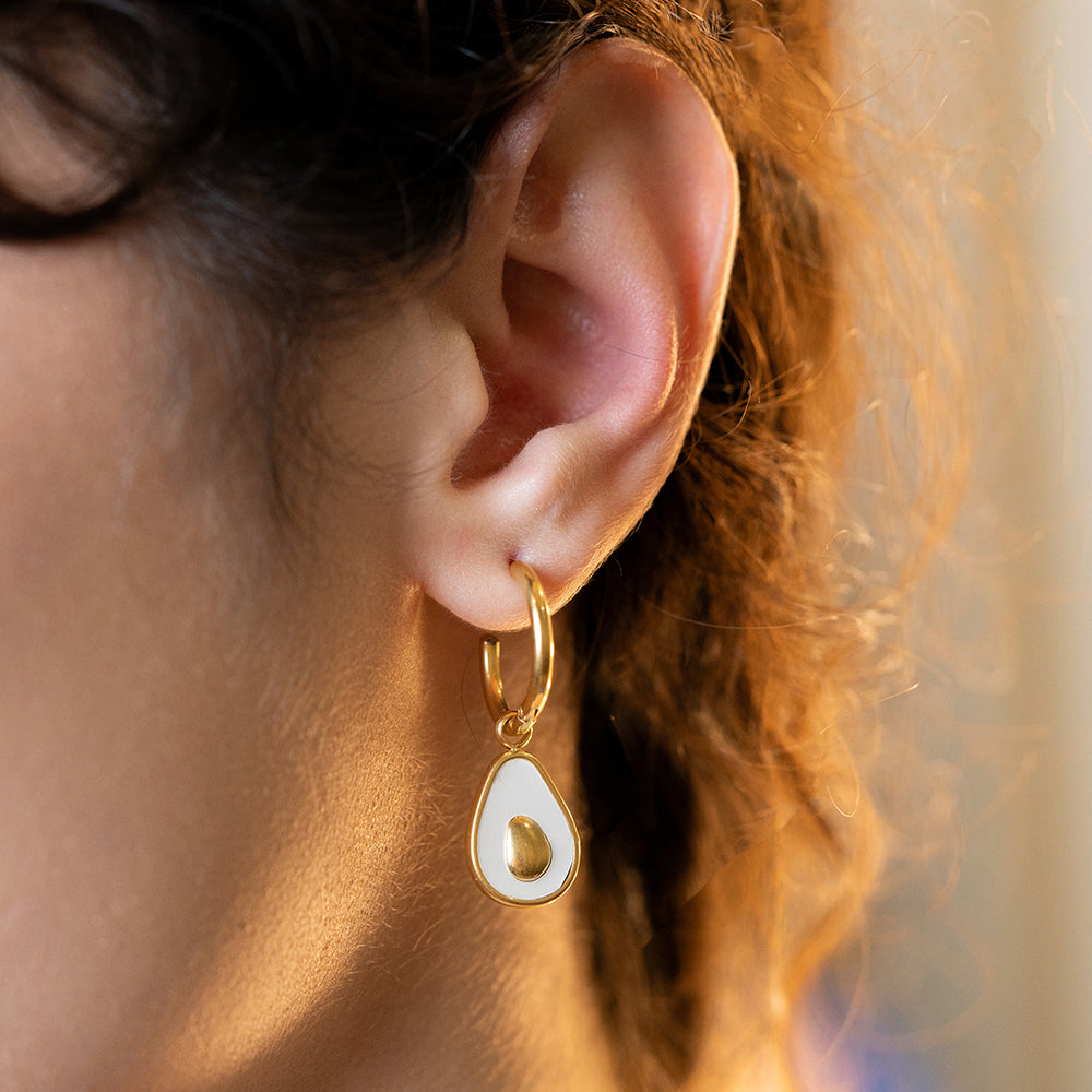 Avocado Drop Hoops – gold hoop earrings
