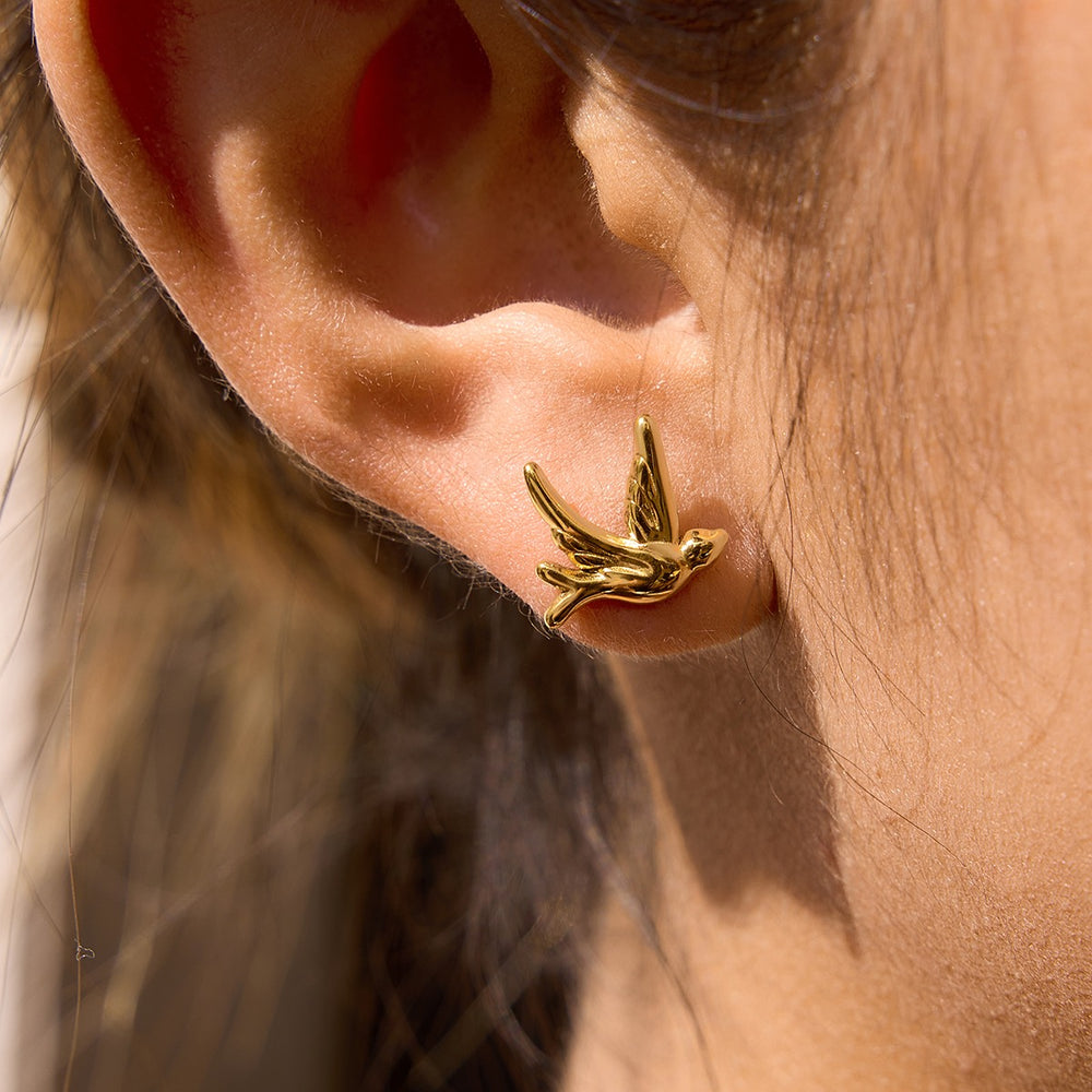 Golden Bird Stud Earrings – gold stud earrings