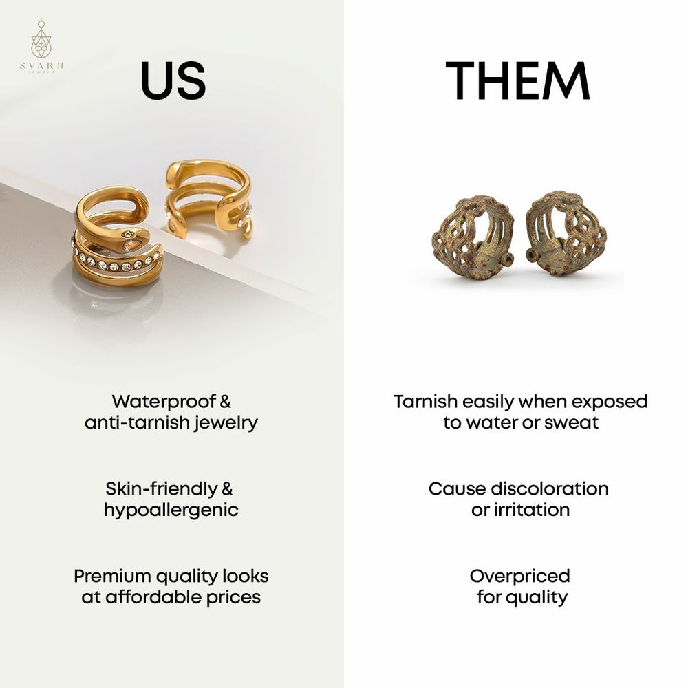 Serpent Spark Ear Cuffs – gold snake ear cuffs with cubic zirconia, no piercing