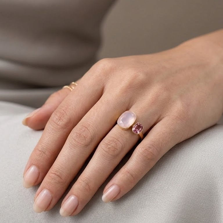 Pink Glow Ring – adjustable gold ring