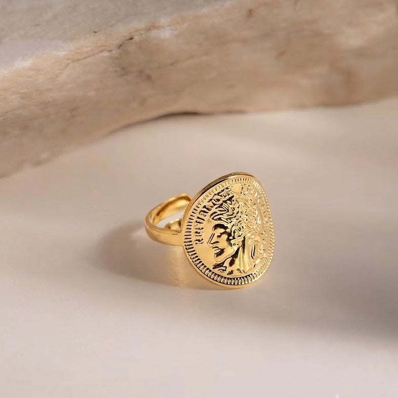 Vintage French Coin Signet Ring – adjustable gold ring