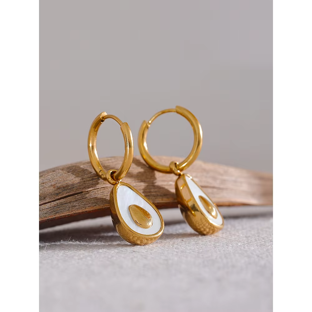 Avocado Drop Hoops – gold hoop earrings