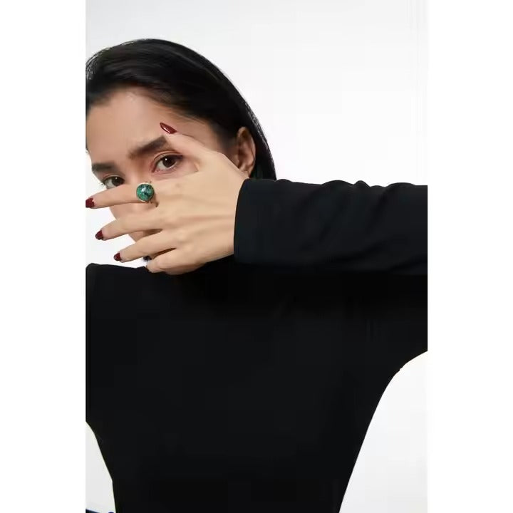 Green Aura Ring – adjustable gold ring