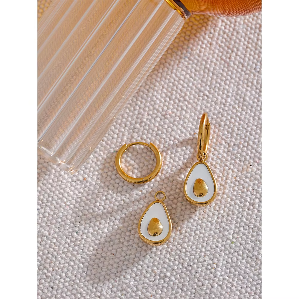 Avocado Drop Hoops – gold hoop earrings