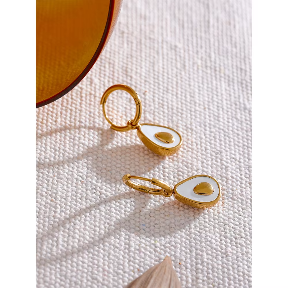 Avocado Drop Hoops – gold hoop earrings