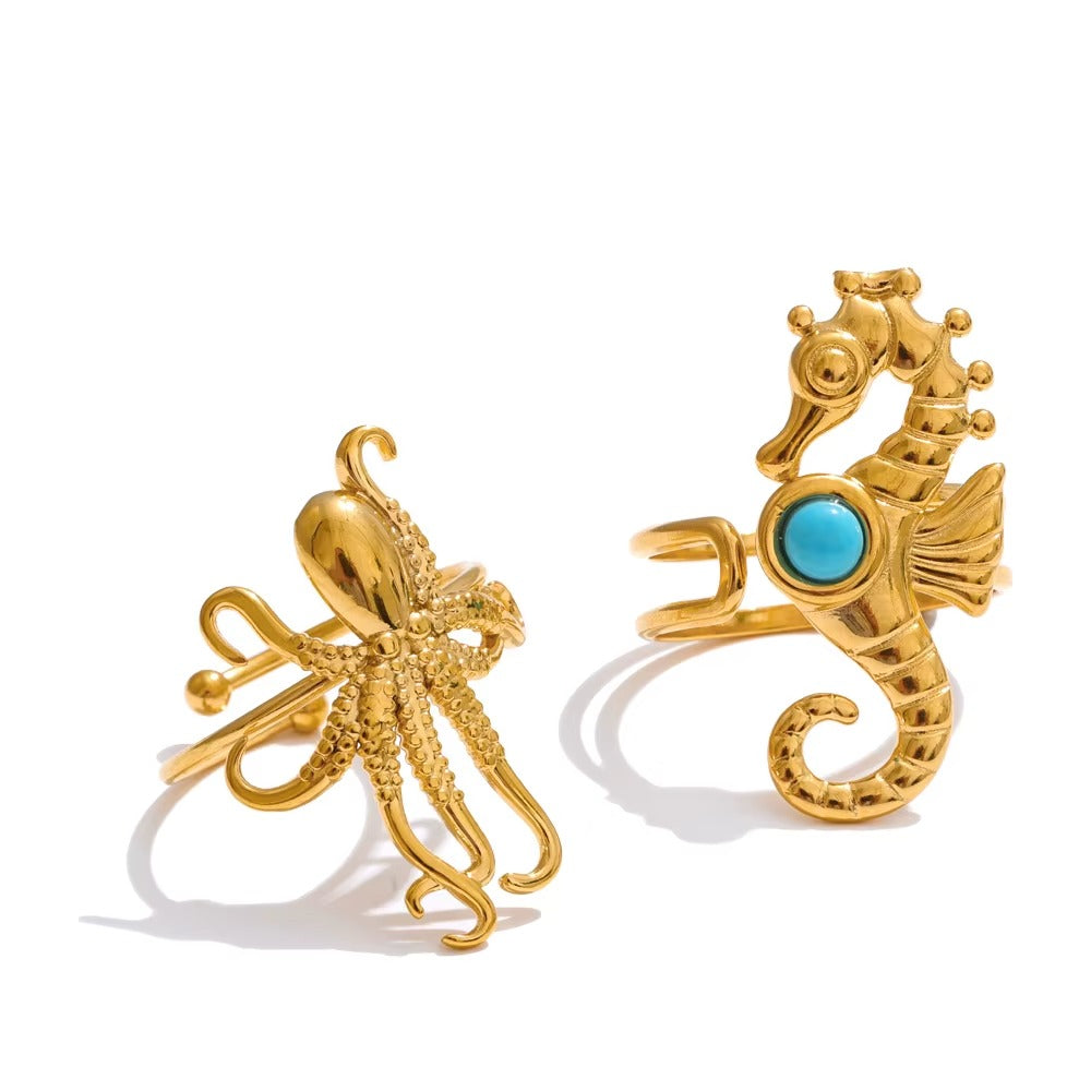 Ocean Duo Ring – adjustable gold ring