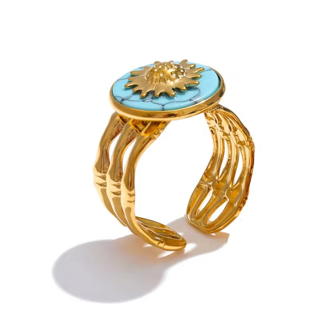 Solar Flare Turquoise Sunburst Ring | 18K Gold Plated – Svarn Jewels