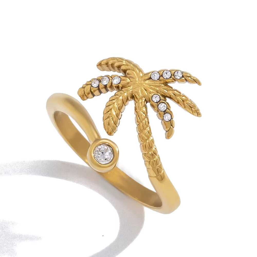 Tropicana Palm Ring – adjustable gold ring