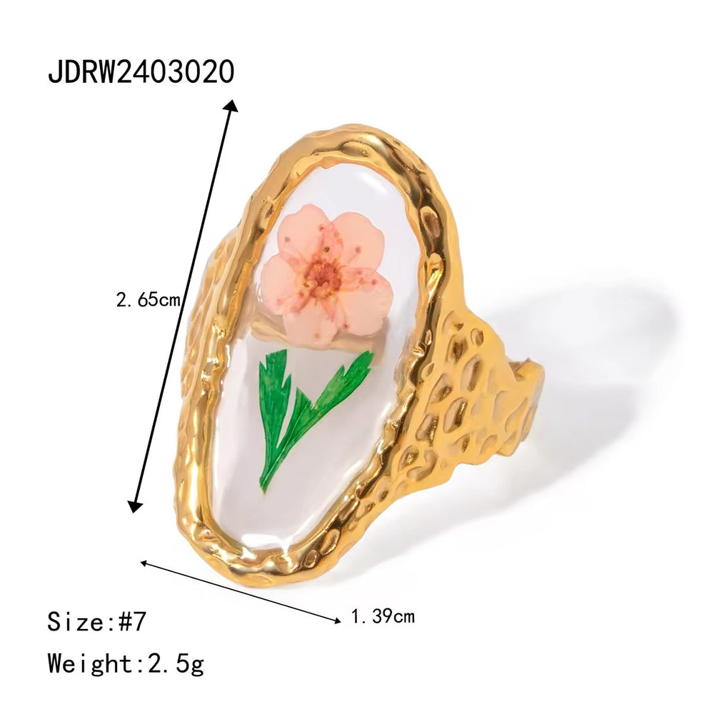 Wild Bloom Club – Pick Your Mood Ring – adjustable gold ring with real dried flowers in resin