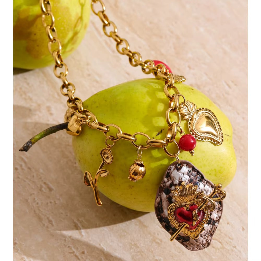 Sacred Heart Charm Necklace – gold necklace with enamel detail