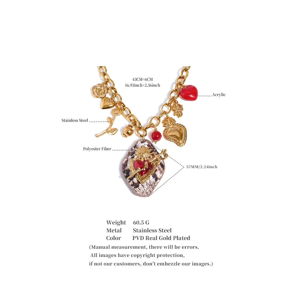 Sacred Heart Charm Necklace – gold necklace with enamel detail