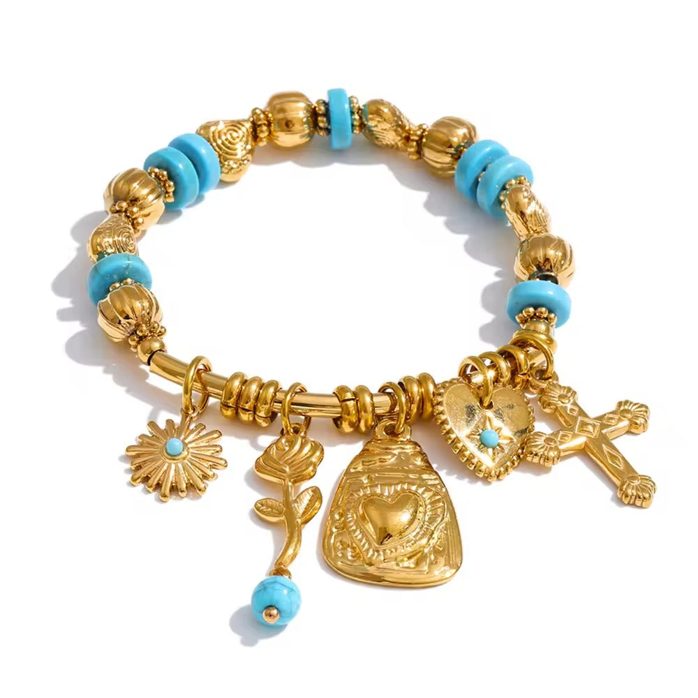 Azure Charm Bracelet – gold charm bracelet with turquoise beads