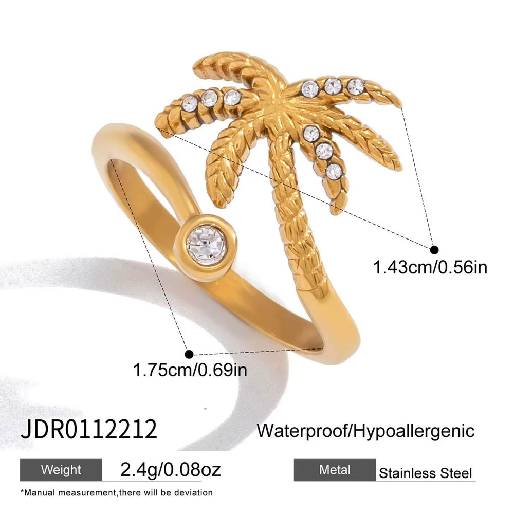 Tropicana Palm Ring – adjustable gold ring