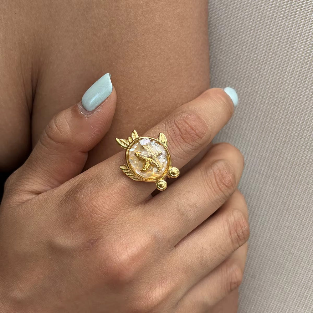 Oceanic Starfish Ring – adjustable gold ring