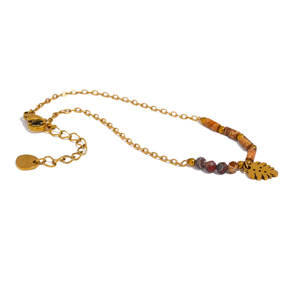Leaf Beaded Bracelet – adjustable gold bracelet